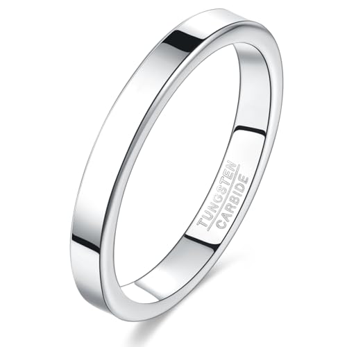 Vakki 3mm Ringe Silber Damen Dünne Wolfram Ring Einfache Eheringe Stapelring für Frauen Größe 49.3(15.7) von Vakki