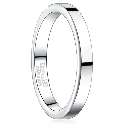 Vakki 3mm Ringe Silber Damen Dünne Wolfram Ring Einfache Eheringe Stapelring für Frauen Größe 54.4(17.3) von Vakki