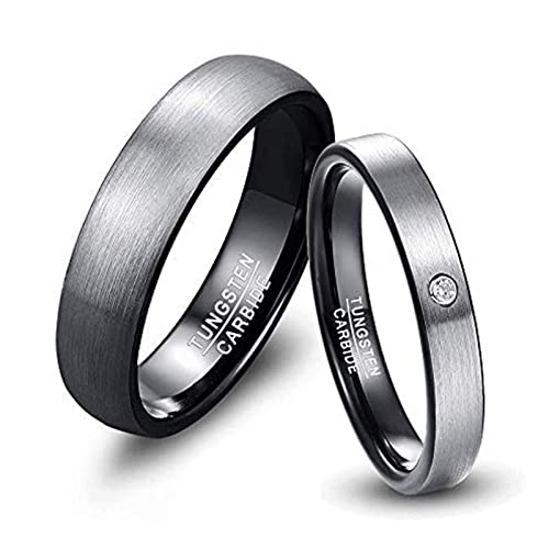 Vakki 4mm Herren/Damen Ringe aus Wolfram mit Zirkon für Hochzeit Verlobung Versprechen Hoby Lebensstil Größe 61(19.4) von Vakki