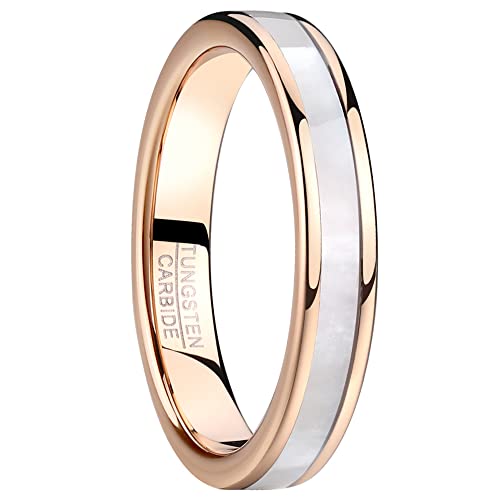 Vakki Wolfram Ring Roségold 4mm Ring Damen Wolframcarbid mit Weißer Perlmutt Ring Geeignet für Heirat Verlobung Größe 53(16.9) von Vakki