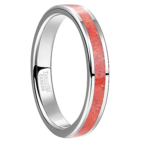 Vakki 4mm Wolfram Ring Herren Verlobungs Ring Silber Rot mit Rote Koralle Ring für Verlobungs von Vakki