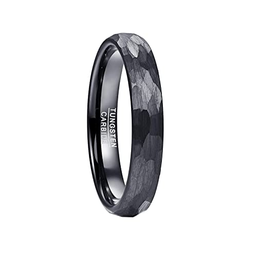 Vakki 4mm Wolframcarbid Herren Ring Schwarz Gehämmerter Ring Schwarz Matt Wolfram Ring Größe 49.3(15.7) von Vakki