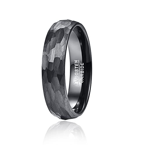 Vakki 6mm Ring Herren Schwarz Gehämmert Wolfram Ring Herren Ring Gebürstet Schwarz Größe 58(18.5) von Vakki