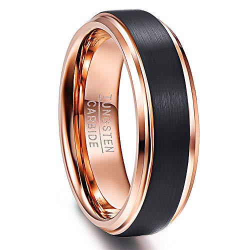 Vakki 6mm Schwarz + Rosé Gold Unisex Wolfram Karbid Ring für Hochzeit, Verlobung, Alltag und Hobby, Größe 67(21.3) von Vakki