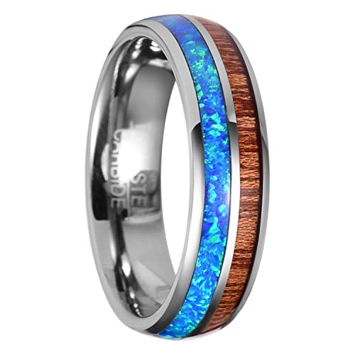 Vakki 6mm Silber Wolfram Ringe mit Opal Koa Holz Partnerringe Paarring Beste Geburtstagsgeschenke Valentinstagsgeschenke Größe 67(21.3) von Vakki