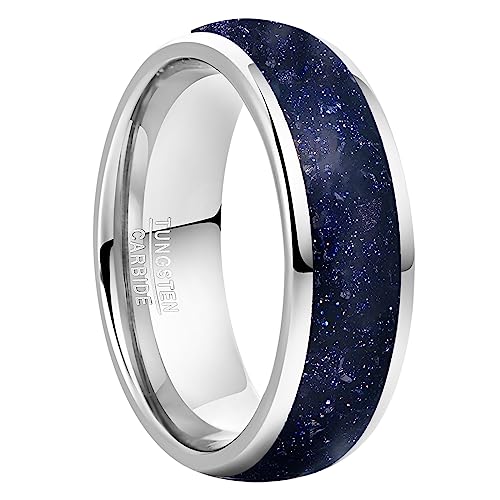 Vakki 8 mm Wolfram Ring für Herren, Ehering aus blau Sandstein,Verlobungsring gewölbter Versprechenring hochglanzpoliert bequeme Passform, Größe 54,4 (17,3) von Vakki