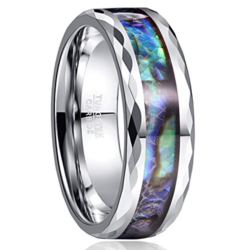 Vakki Abalone Ring 8mm Silber Wolfram Ring für Herren Versprechensring Bequeme Passform Größe 63.4(20.2) von Vakki