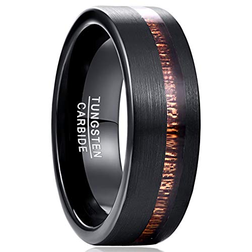 Vakki 8mm Eheringe aus Holz Wolfram Ring Schwarz Matt Ringe für Herren Größe 66(21.0) von Vakki