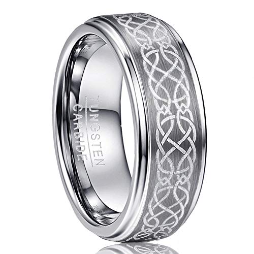 Vakki 8mm Eheringe für Männer/Frauen Wolframkarbid Ring mit Keltischem Drachen Knoten Muster Größe 68(21.6) von Vakki