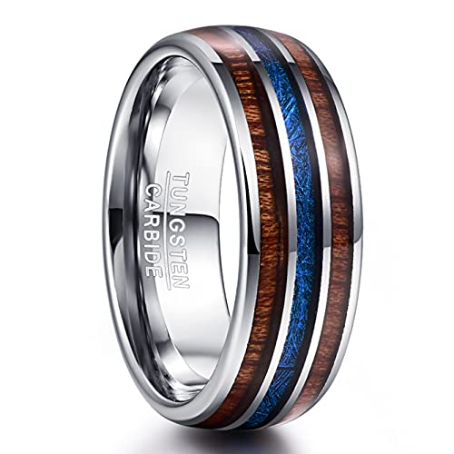 Vakki 8mm Frauen Männer Ring Wolframkarbid Holzringe Blau Imitation Meteorit und Hawaii Wood Inlay Herren Mode Schmuck für Hochzeits Verlobungs Größe 66(21.0) von Vakki