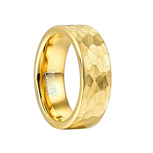 Vakki 8mm Gehämmerter Wolfram Ring Plattierter 14K Gold Ring für Herren Damen Ehering, Partnerringe, Geburtstag, Größe 54.4(17.3) von Vakki