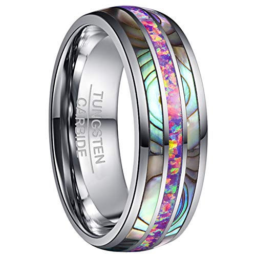 Vakki 8mm Opal Ehering Wolframkarbid Ring mit Abalone Muschel Damen Modeschmuck Verlobungsringe Partnerschafts Ring Größe 54 (17.2) von Vakki