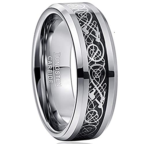 Vakki 8mm Herren/Damen Keltischem Drachen Ringe Schwarze Karbonfaser Inlay Mode-Verlobungs Ring Größe 57(18.1) von Vakki