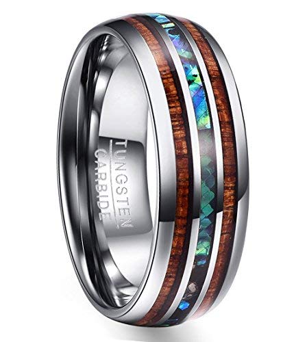 Vakki 8mm Herren Damen Abalone Muschel Koa Holz Ring Wolframkarbid Silber Verlobungsring Ehering Beste Geburtstagsgeschenke Größe 72(22.9) von Vakki