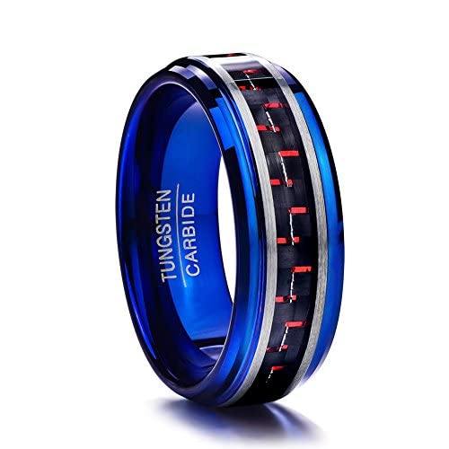 Vakki 8mm Kohlefaser Ring Wolframcarbid Herrenring Blau Schwarz Partnerringe Verlobungsringe Bestes Geburtstagsgeschenk Ringgröße 57(18.1) von Vakki