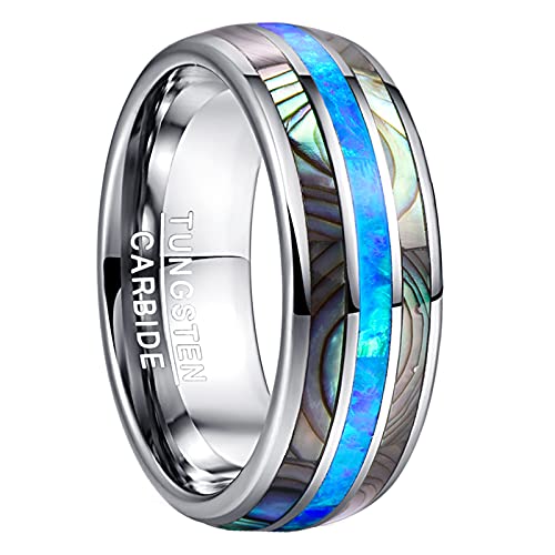 Vakki Blau Silber Damen Ring aus Wolfram Kuppel Abalone Muschel Ring für Hochzeit Verlobungs Versprechen Jahrestag Größe 70 (22.3) von Vakki