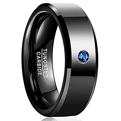 Vakki 8mm Partner Ringe Wolfram Blau Zirkon Inlay Herren Schwarz Verlobungsringe Freundschaftsring Geeignet für Ehe Verlobung Größe 65(20.7) von Vakki