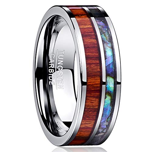 Vakki 8mm Partnerring Holz Abalone Shell Wolfram Ring Herren Damen Ehering Verlobungsring Größe 67(21.3) von Vakki