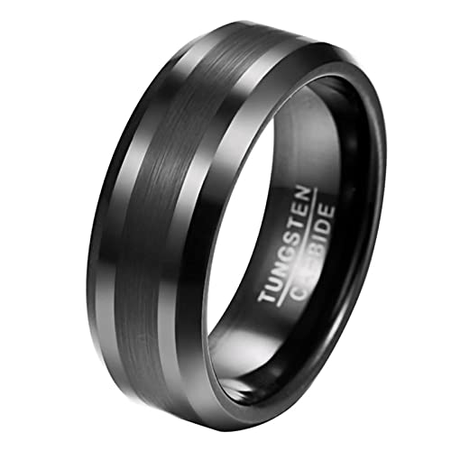 Vakki 8mm Ring für Herren Schwarz Gebürstet Wolfram Ring Schwarz Matt Ringe Wolframcarbid Ehering Verlobungsring Größe 67(21.3) von Vakki