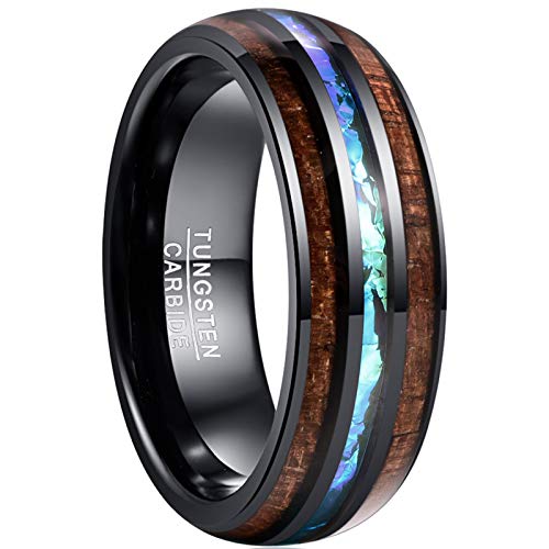 Vakki 8mm Schwarz Wolframcarbid Ringe mit Holz und Imitiert Opal für Hochzeit Verlobung Versprechen Hoby Lebensstil Größe 58(18.5) von Vakki