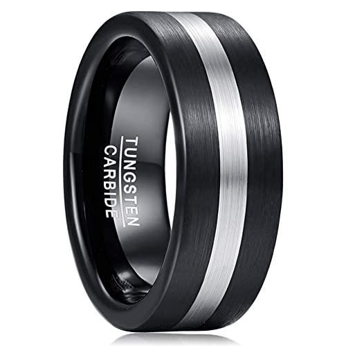 Vakki 8mm Silber Schwarz Gebürstete Ring Wolframcarbid Partnerring Geeignet für Verlobung Heirat Größe 65(20.7) von Vakki