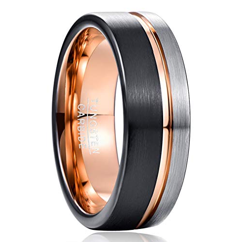 Vakki 8mm Silber Schwarz Rosegold Partnerringe Wolfram Freundschaftsring Geeignet für Hochzeit Verlobung Größe 57(18.1) von Vakki