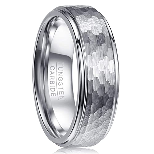 Vakki 8mm Herren Damen Gehämmerter Wolfram Ring Plattierter Silber Ring für Ehering, Partnerringe, Geburtstag, Größe 62(19.7) von Vakki