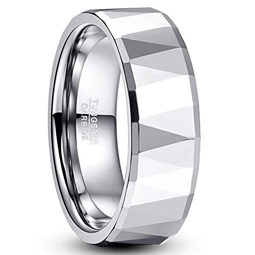 Vakki Ring Herren Silber 8mm Wolfram Ring Silber Wolframcarbid Eheringe mit Dreieckige Oberfläche Größe 60(19.1) von Vakki