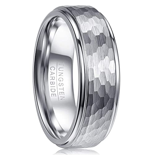 Vakki 8mm Herren Damen Gehämmerter Wolfram Ring Plattierter Silber Ring für Ehering, Partnerringe, Geburtstag, Größe 54.4(17.3) von Vakki