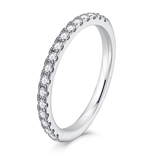Vakki Damen Ringe 2mm | Cubic Zirkonia Halb-Ewigkeit Ring Silberfarben Stackable Eheringe Größe 54.4 von Vakki