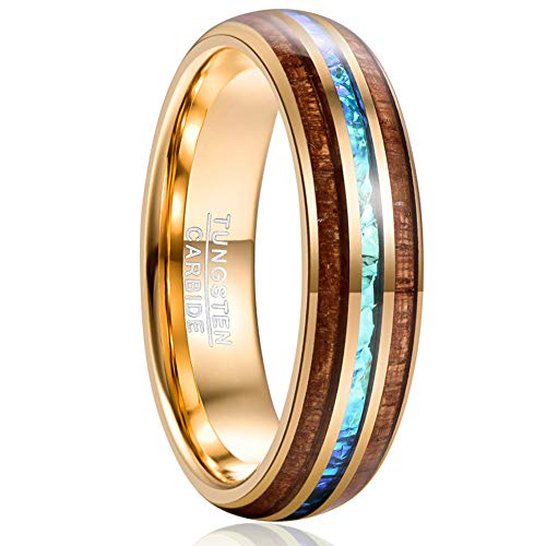 Vakki 6mm Ehering Männer Gold Ring Opal Wolframkarbid mit Koa Holz Modeschmuck für Heiraten Verlobungs Größe 70(22.3) von Vakki