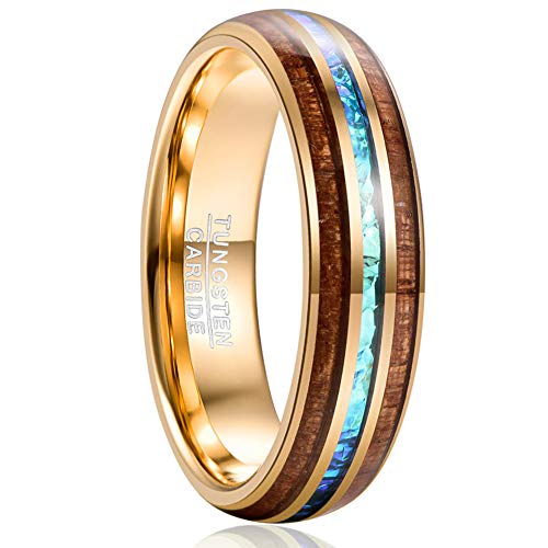 Vakki 6mm Ring Damen Wolfram mit Koa Holz Opal Gold Verlobungsring Ehering Beste Geburtstagsgeschenke Größe 72(22.9) von Vakki