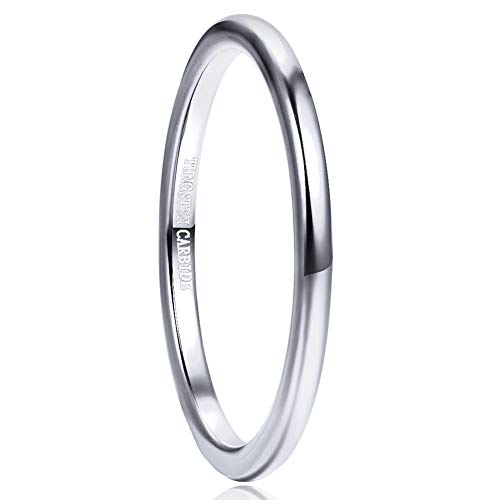 Vakki Ring aus Wolfram für Herren Damen 2mm Silber Kuppel Ehering Verlobungsband Größe 60(19.1) von Vakki