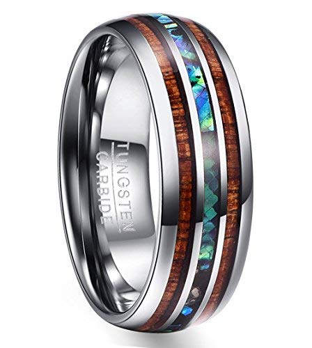 Vakki Herren Damen Partnerringe Holz 8mm Silber Abalone Muschel Ring Wolframcarbid Freundschaftsring Bestes Geburtstagsgeschenk Größe 62(19.7) von Vakki