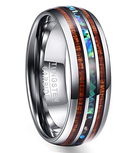 Vakki Herren Damen Ring Silber Holz 8mm Wolframkarbid Abalone Muschel Ring Ehering Verlobungsring Größe 58(18.5) von Vakki