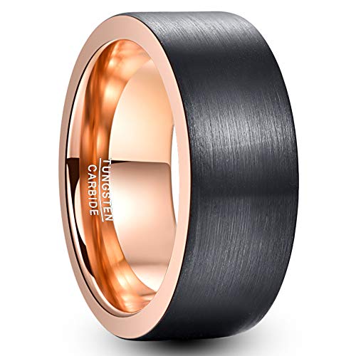 Vakki Herren Damen Verlobungsringe Schwarz Matt Gebürstet 8mm Rosegold Wolframcarbid Partnerring Eheringe Jewelry Bequeme Passform Größe 57(18.1) von Vakki