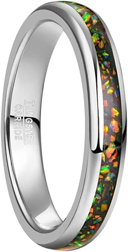 Vakki Herren Damen Wolfram Ring Opal 4mm Silber Kuppelring Ehering Freundschaftsringe Größe 54.4(17.3) von Vakki