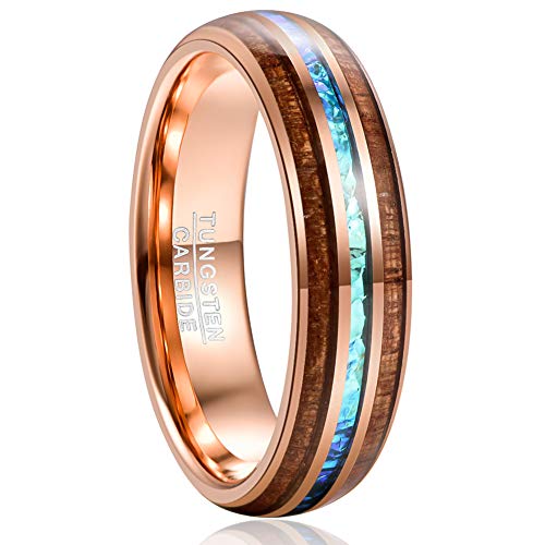 Vakki 6mm Partnerringe Holz Herren Ring Opal Roségold Wolfram Paarring Verlobungsring Ehering Modeschmuck Größe 54.4(17.3) von Vakki