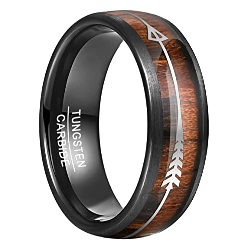 Vakki 8mm Schwarz Wolfram Ringe mit Koa Holz und Silber Pfeil Herren Kuppelring Freundschaftsring ModeschmuckGröße 71(22.6) von Vakki