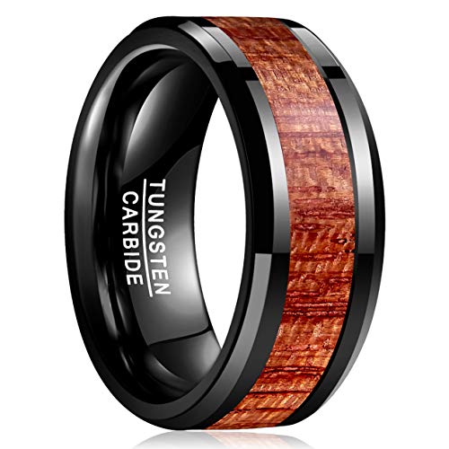 Vakki Schwarz Wolfram Ring für Herren/Damen Holz Inlay 10mm Eheringe Comfort Fit Größe 62(19.7) von Vakki