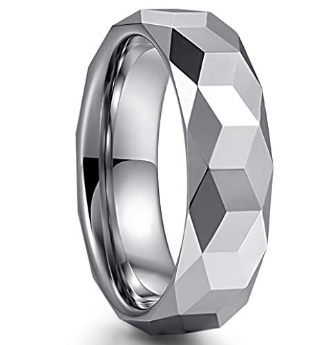 Vakki 6mm Ring Wolfram Silber Ringe Herren Wolframcarbid Facettiert Ehering Größe 57(18.1) von Vakki