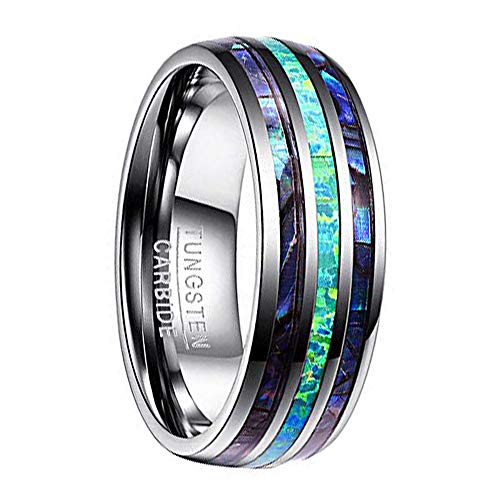 Vakki Modeschmuck Wolfram Ring für Herren Damen 8mm Abalone Muschel und Opal Versprich Freundschaft Verlobungsring Hochglanzpoliert Größe 50 von Vakki