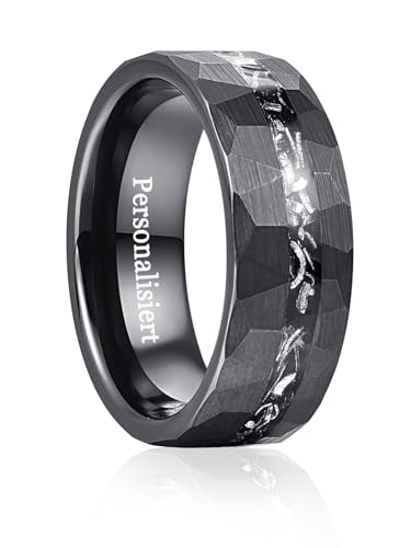 Vakki Personalisierter Schwarzer Ring für Herren 8mm Gehämmerter Wolfram Ring Ehering aus Meteoritenimitat mit Gravur, Größe 54.4(17.3) von Vakki