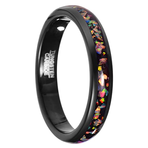 Vakki 4mm Schwarz Ring aus Wolfram mit Opal Herren Damen Kuppelring Verlobungsringe Eheringe Komfortable Fit Größe 50.6(16.1) von Vakki