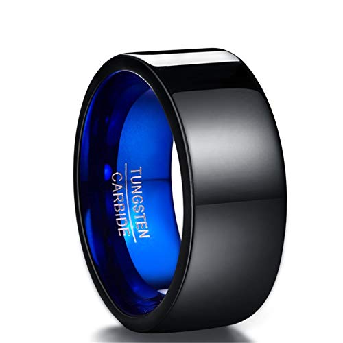 Vakki Breite Ringe Herren Ringe Schwarz Blau Wolfram Ring Schwarz 10mm Breit Größe 57(18.1) von Vakki