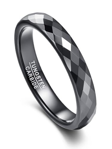 Vakki Ring Damen 4 mm Wolframring Schwarz Polierte facettierte Eheringe für Frauen Größe 52(16.6) von Vakki