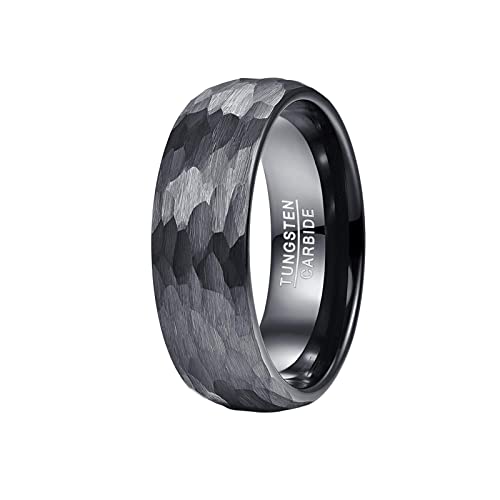 Vakki Ring Gebürstet Schwarz Gehämmerte Ringe Ring Wolfram Schwarz Matt 8mm Größe 66(21.0) von Vakki