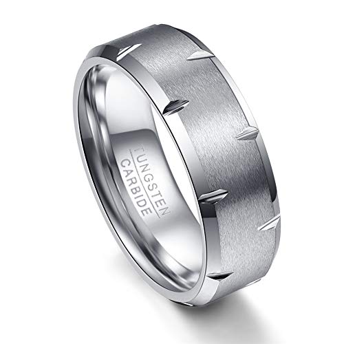 Vakki 8mm Ring Wolfram Silber Matt Wolframcarbid Ring für Herren Damen Abgeschrägte Kante mit Polierter Rille Größe 57(18.1) von Vakki