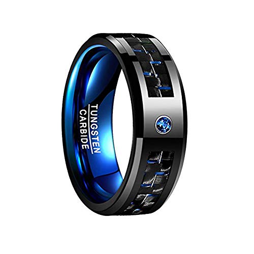 Vakki Ring Herren 8mm Wolframkarbid Schwarz Ringe Blau Zirkon für Versprich Freundschaft Verlobung Hobby Charme Modeschmuck Größe 63 von Vakki