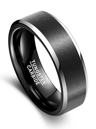 Vakki 8mm Wolfram Ring für Herren, Schwarz Einfache Ringe für Hochzeit und Alltag, Bequeme Passform, Abgeschrägte Kanten, Größe 71(22.6) von Vakki